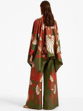 Load image into Gallery viewer, Fine Satin Floral Print Batwing Sleeve Pants Set - Dark green