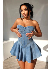 Load image into Gallery viewer, Strapless Ruffle Denim Dress
