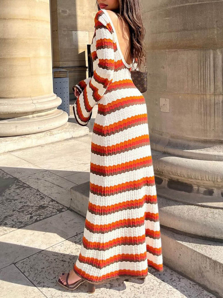 Robe longue dos nu en crochet à motif zigzag