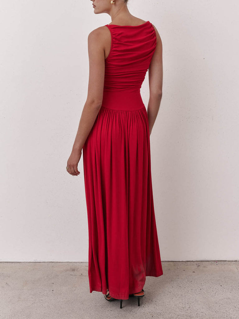 Elegant Pleated Sleeveless Maxi Dress