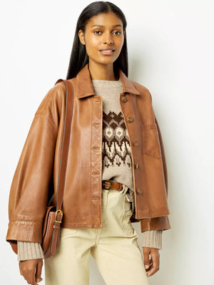 Minimalist Boxy Leather Short Jacket