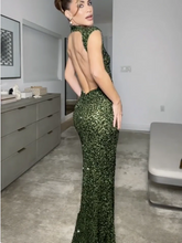 Load image into Gallery viewer, Elastic Sequin Backless Maxi Dress