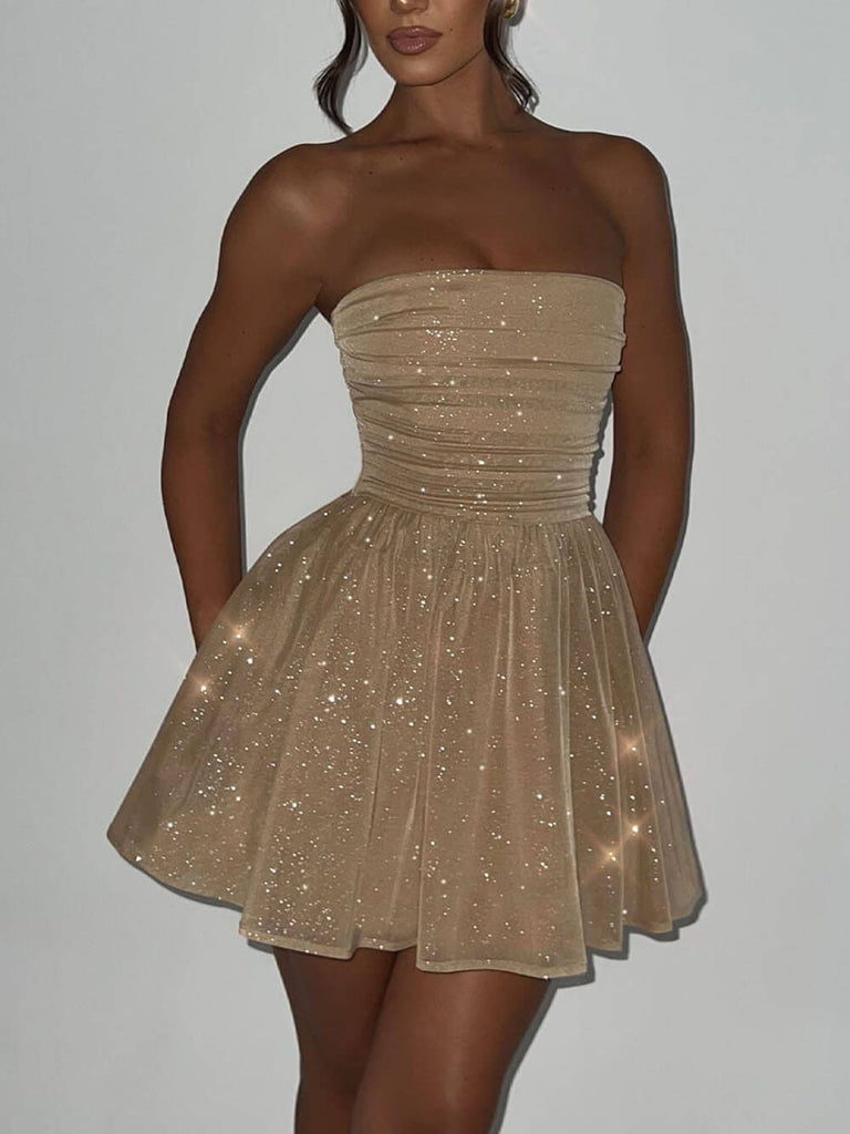 Sequin Bow Strapless Mini Dress