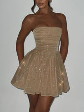 Load image into Gallery viewer, Sequin Bow Strapless Mini Dress