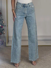 Load image into Gallery viewer, High Waisted Diamanté Straight Leg Jeans