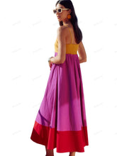 Lataa kuva Galleria-katseluun, Vacation-Style Color Block Spaghetti Strap Dress