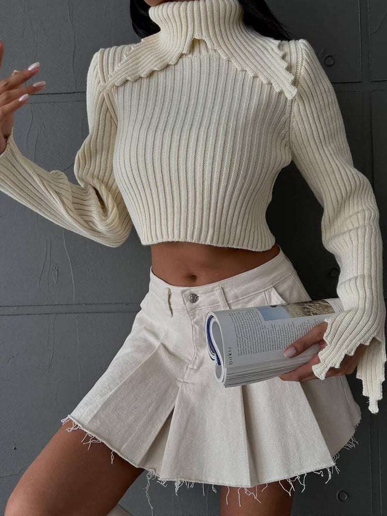 Pointed Shirt Long Collar Crop Sweater