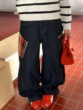 Load image into Gallery viewer, Retro Plaid Patchwork Denim