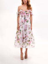 Load image into Gallery viewer, Tender floral midi tie-strap dress