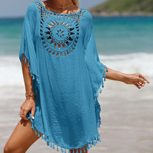 Load image into Gallery viewer, Hand Crochet Loose Fringe Sunflower Beach Blouse Cover Up