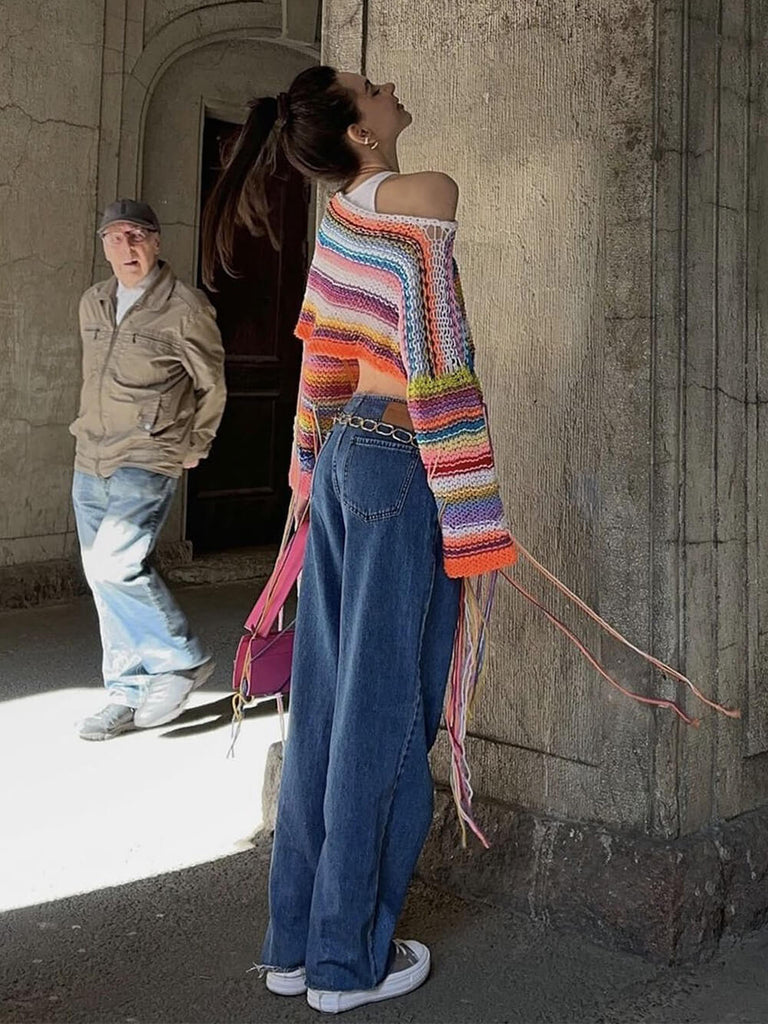 Rainbow Tassel Loose Sweater