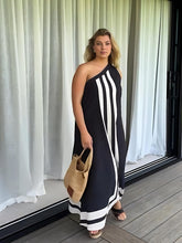 Load image into Gallery viewer, Asymmetrical Neckline Midi Dress