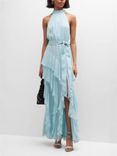 Load image into Gallery viewer, Halter Tie-Back Ruffle Maxi Dress