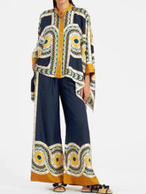Load image into Gallery viewer, Fine Satin Floral Print Batwing Sleeve Pants Set - Yellow-blue
