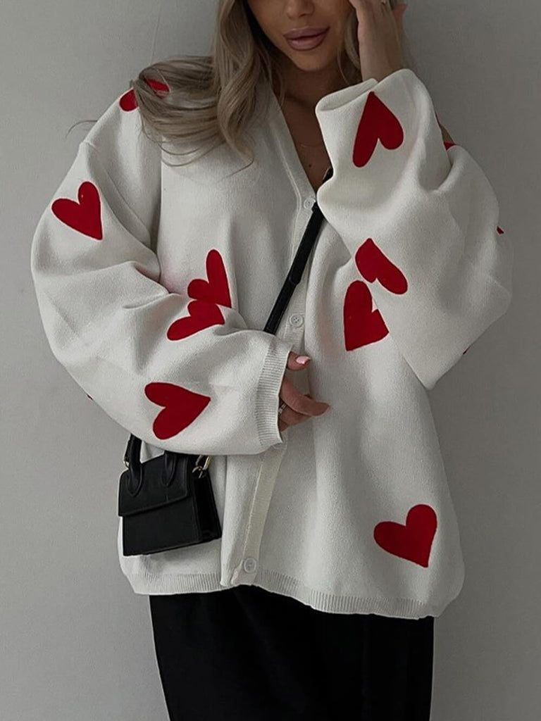 Heart Embroidered Knitted Cardigan