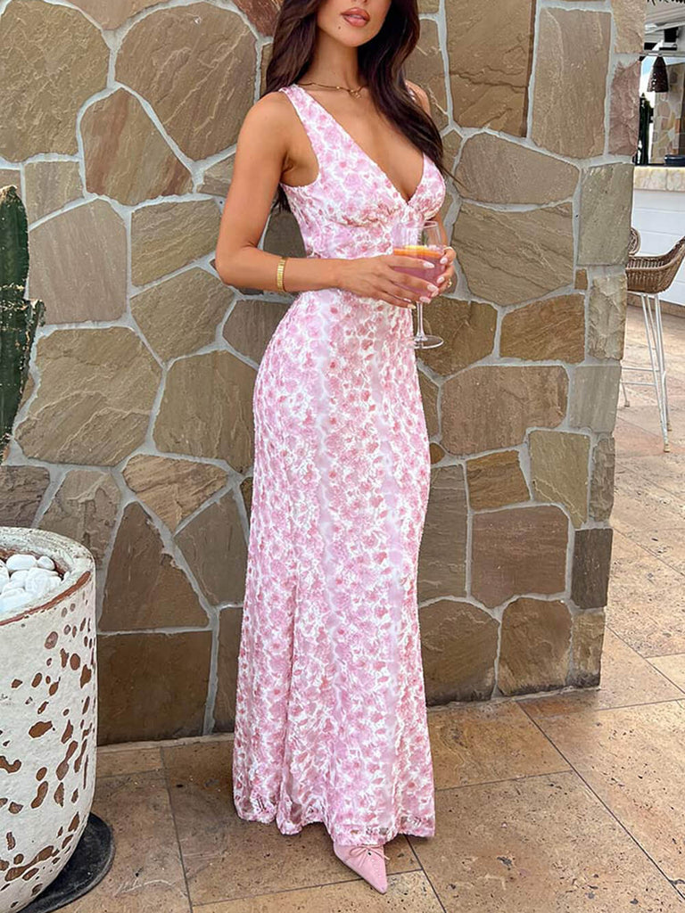 Farida Pink Lace Maxi Dress