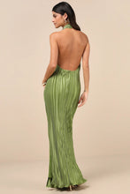 Load image into Gallery viewer, Gwenny Lime Green Satin Plisse Maxi Dress