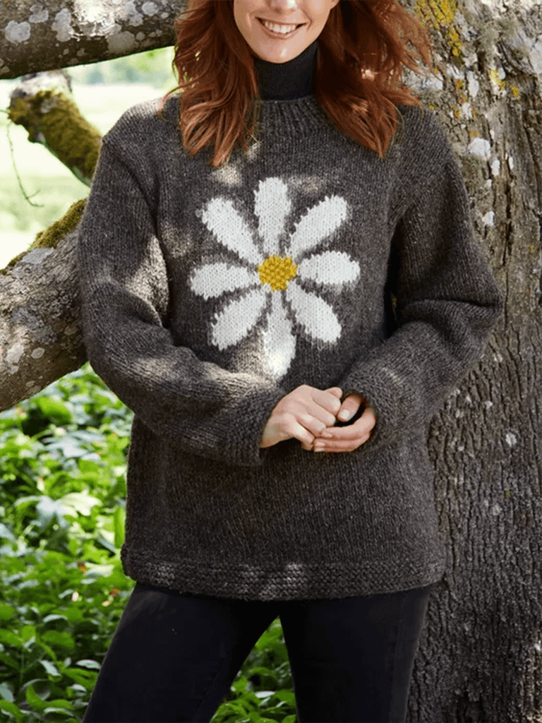 Vintage Daisy Pattern Sweater Bark