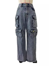 Load image into Gallery viewer, High-Waisted Cargo Jeans Trousers