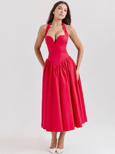 Görseli Galeri görüntüleyiciye yükleyin, Halter Neck Midi Dress with Side Slit - Scarlet Red
