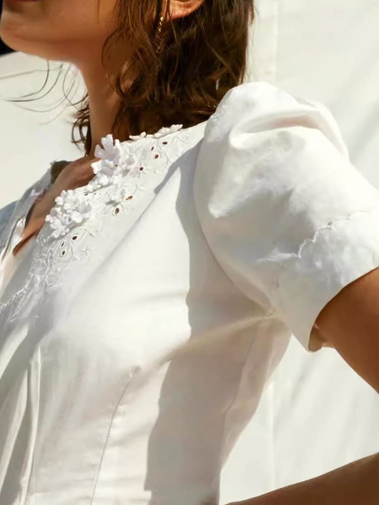 Embroidered Lace V-Neck Blouse