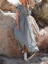 Carica l&#39;immagine nel visualizzatore di Gallery, Button Cotton Linen Perfect Beach Boho Maxi Dress