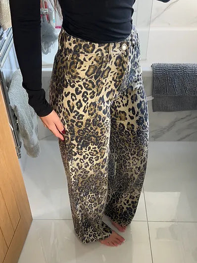 Leopard Diamant¨¦ Flared Jeans