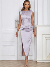 Load image into Gallery viewer, Minimalist Ruched Satin Dress