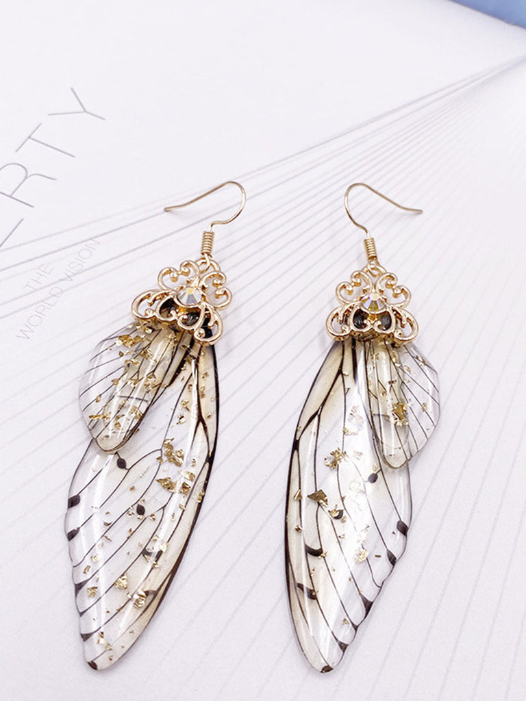 Boucles d'oreilles ailes de cigale en cristal strass gris ailes de papillon