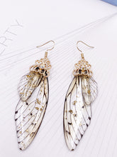 Load image into Gallery viewer, Butterfly Wing Grey Rhinestone Cicada Wing Crystal Earrings