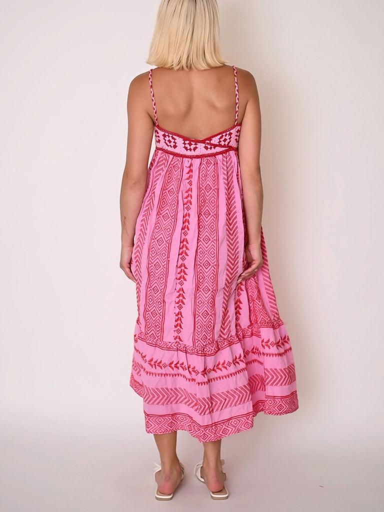 Pink Embroidered Midi Dress
