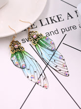 Charger l&#39;image dans la galerie, Boucles d&#39;oreilles ailes de cigale en cristal strass vert aile de papillon 