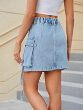 Indlæs billede til gallerivisning Elastic Waist Tie Denim Cargo Skirt