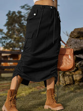 Indlæs billede til gallerivisning Drawstring Elastic Waist Cargo Midi Skirt