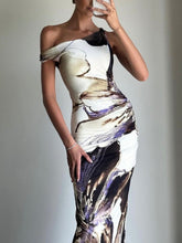 Load image into Gallery viewer, Abstract Ink Floral Print Hip-Wrapped Maxi Dress