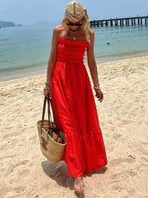 Load image into Gallery viewer, Smocked Bust Off Shoulder Vacation Maxi Dress