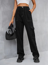 Load image into Gallery viewer, Vintage Elastic Waist Relaxed Fit Denim Cargo Pants