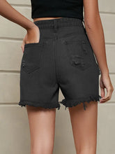 Load image into Gallery viewer, Fringe Washed Denim Shorts