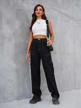 Load image into Gallery viewer, Vintage Elastic Waist Relaxed Fit Denim Cargo Pants