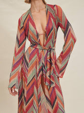 Load image into Gallery viewer, Beach Resort Geometric Print Bell Sleeve Cardigan Midi Dress