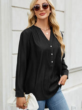 Load image into Gallery viewer, Chic Button-Down V-Neck Denim-Look Blouse
