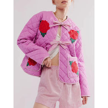 Load image into Gallery viewer, Rose Print Bow Pink Thin Jacket