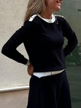 Görseli Galeri görüntüleyiciye yükleyin, Elegant Contrast Color Round Neck Long Sleeve Sweater