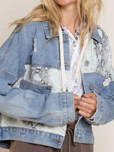 Load image into Gallery viewer, Animal Print Patchwork Denim Jacket