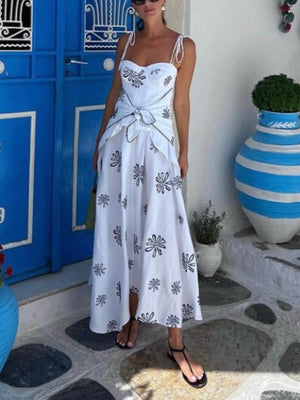 Vintage Floral Print Knotted Maxi Dress
