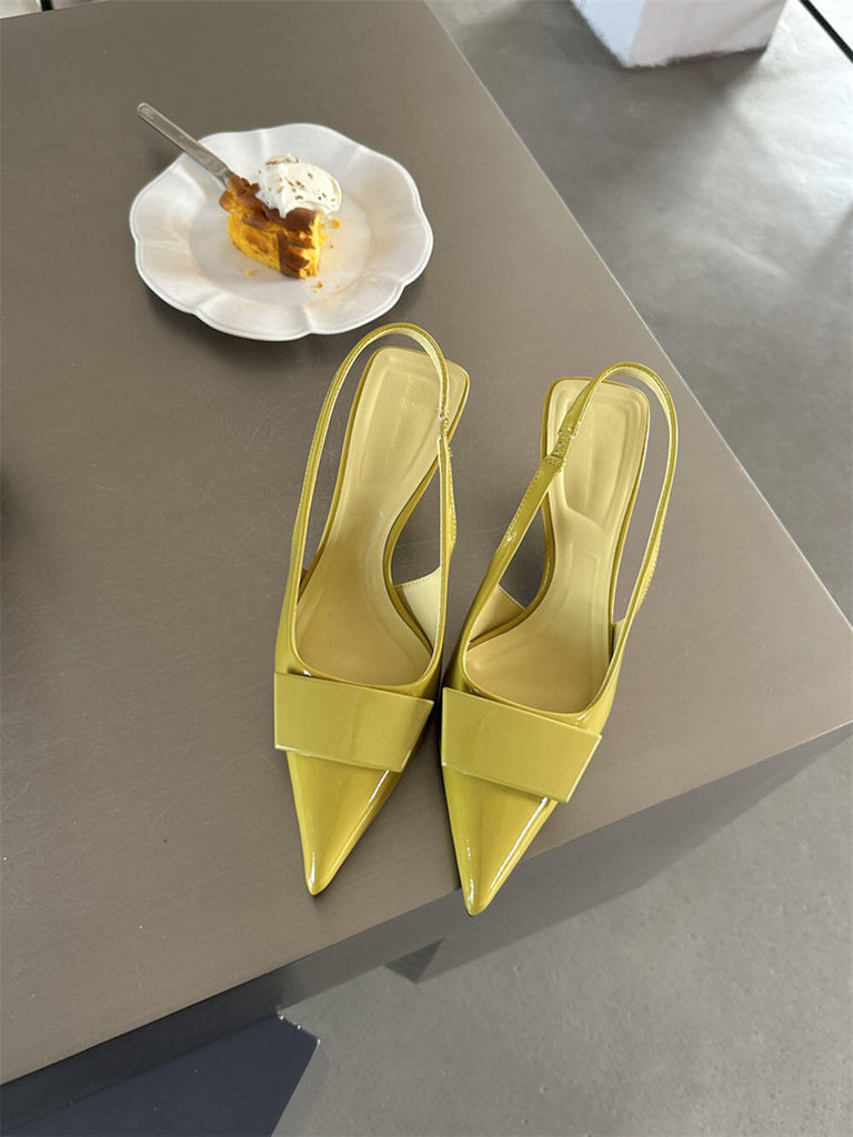 Square Buckle Pointed Toe Stiletto Mid Heel Cap Toe Sandals