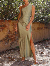 Load image into Gallery viewer, Temperament Slim Fit One Shoulder Split Satin Dress