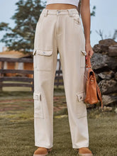 Load image into Gallery viewer, Washed Semi-Elastic Design Denim Cargo Pants