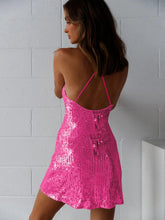 Load image into Gallery viewer, Backless Sequin Suspender Mini Dress