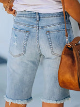 Load image into Gallery viewer, Distressed Slim-Fit Frayed Hem Denim Shorts